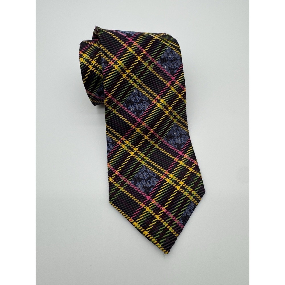 Etro Milano Silk Tie Multicolor Plaid Paisley Geometric Italy Luxury Necktie